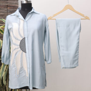 Ice Blue Cotton Muslin Kurta Set (Without Dupatta)