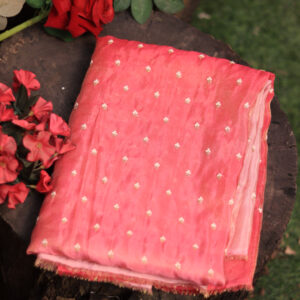 Shades of Pink Dual Shade Hand-Embroidered Tissue Fabric