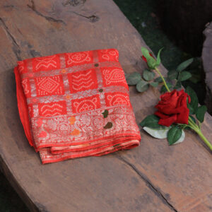 Blood Red Modal Khaddi Bandhej Dupatta with Hand Embroidery