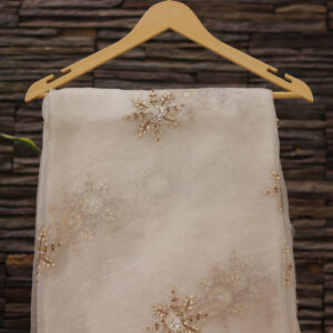 Dyeable Hand-Embroidered Organza Fabric – Sheer Elegance, Customizable Beauty